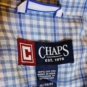 Chaps Men's LS Shirt XL Blue-White-Pink‎ Pattern Button-Up Cotton